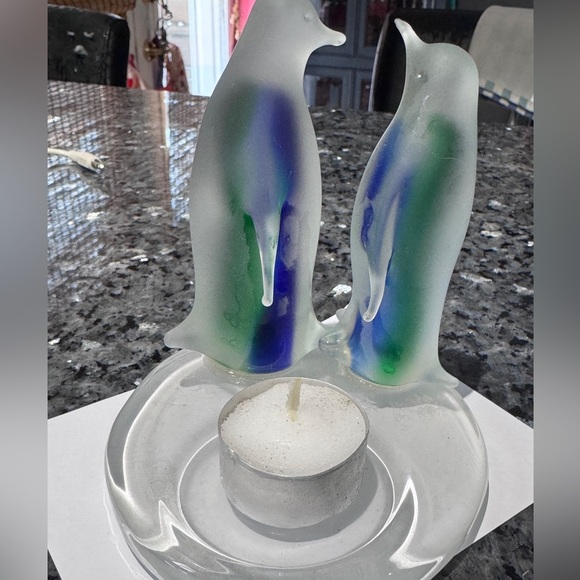 🐧 ❄️Vintage Party Lite Frosted Glass Penguin Tea Light Holder - P7196 ❄️🐧 - Picture 2 of 14